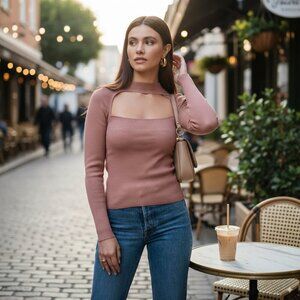 ASTR the label long sleeve ribbed pullover knit top